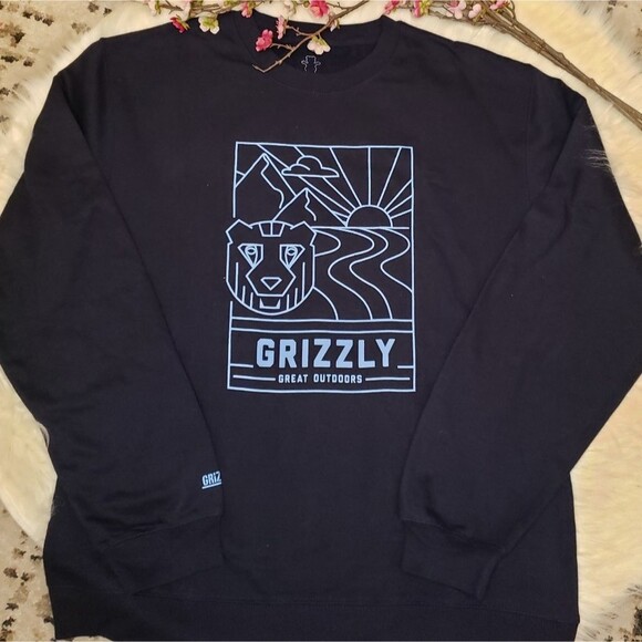 Grizzly Griptape Men's Large Blue Bear Great Outdoors Casual Fleece Sweatshirt - Picture 1 of 6